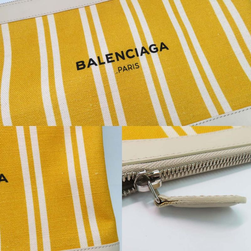 Balenciaga Navy-clip M 420407 Clutch Bag Yellow-ivory-leather Canvas