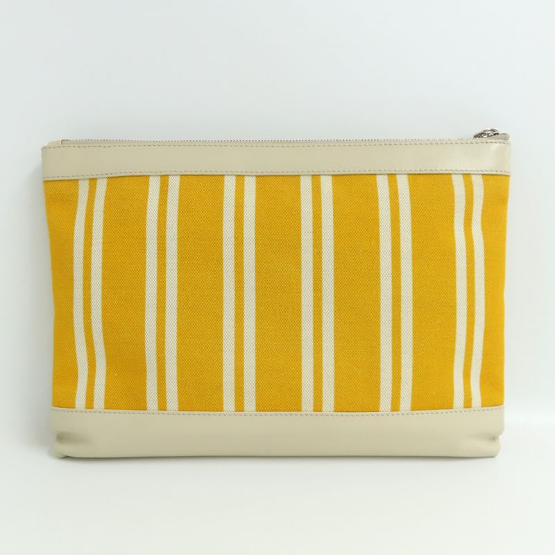Balenciaga Navy-clip M 420407 Clutch Bag Yellow-ivory-leather Canvas