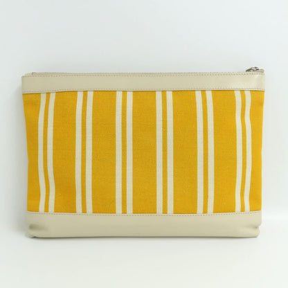 Balenciaga Navy-clip M 420407 Clutch Bag Yellow-ivory-leather Canvas