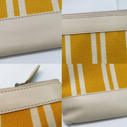 Balenciaga Navy-clip M 420407 Clutch Bag Yellow-ivory-leather Canvas