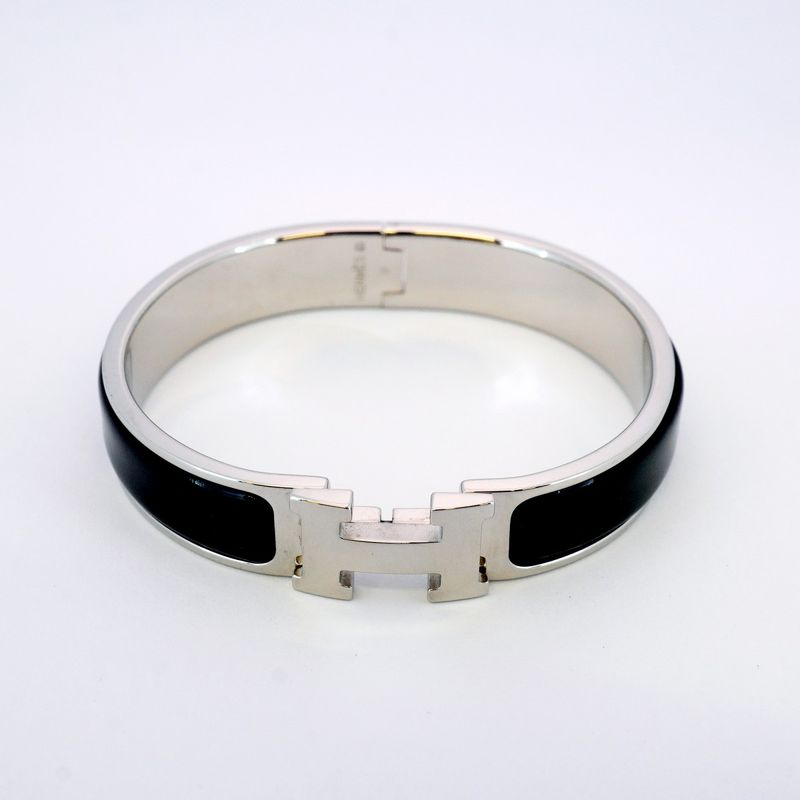 Hermes Bangle Click Clack PM Metal Silver Black Cles Deuce