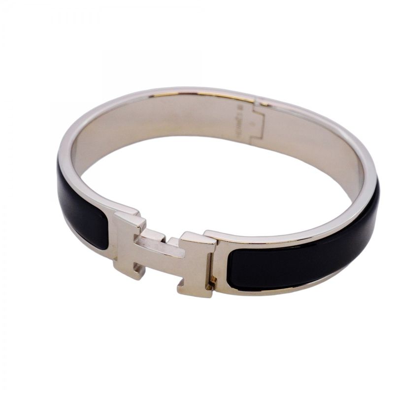 Hermes Bangle Click Clack PM Metal Silver Black Cles Deuce