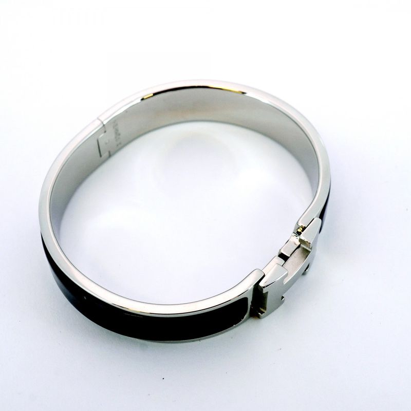 Hermes Bangle Click Clack PM Metal Silver Black Cles Deuce