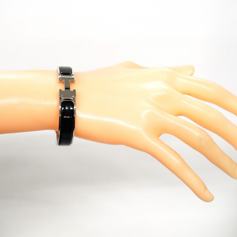 Hermes Bangle Click Clack PM Metal Silver Black Cles Deuce