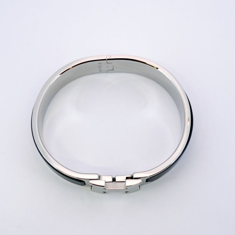 Hermes Bangle Click Clack PM Metal Silver Black Cles Deuce