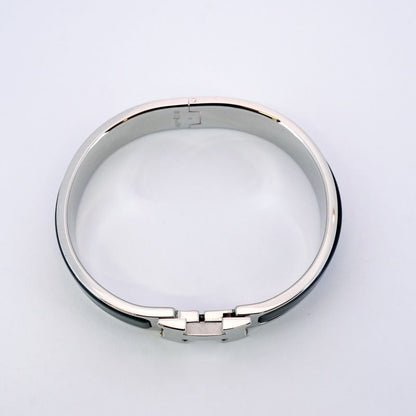 Hermes Bangle Click Clack PM Metal Silver Black Cles Deuce