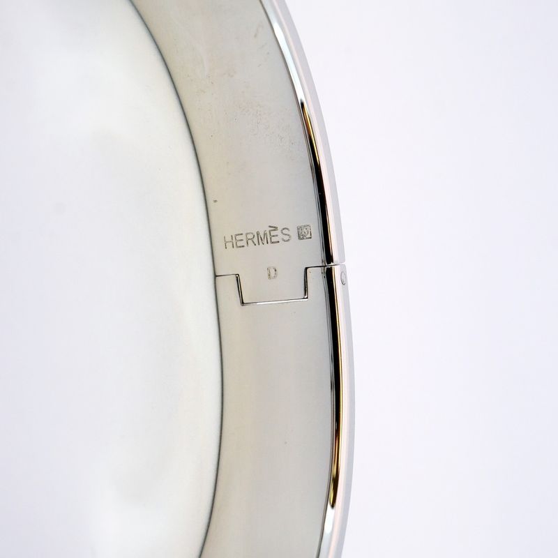 Hermes Bangle Click Clack PM Metal Silver Black Cles Deuce