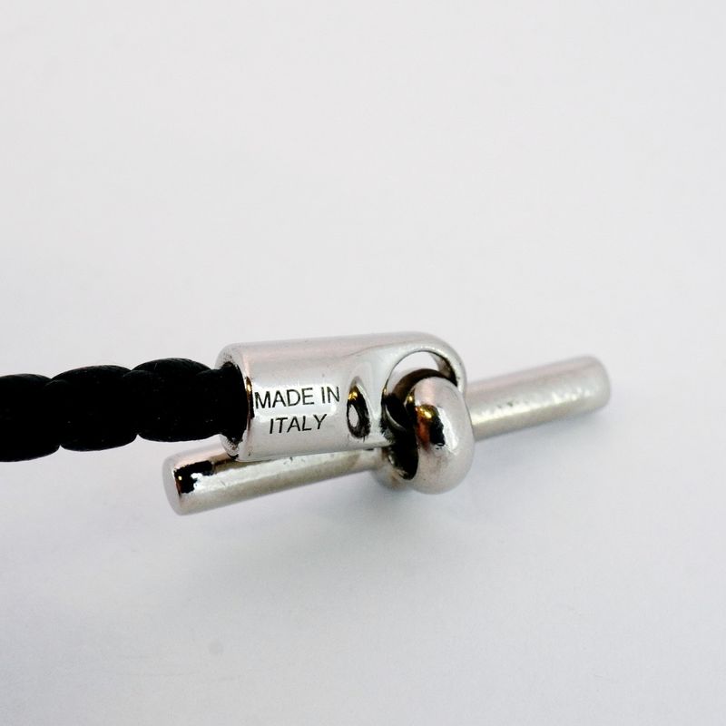 Hermes Bracelet Glenan GP Plated Leather Silver Black Men Women Unisex