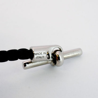 Hermes Bracelet Glenan GP Plated Leather Silver Black Men Women Unisex