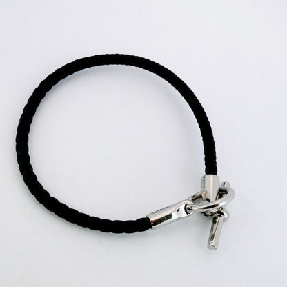 Hermes Bracelet Glenan GP Plated Leather Silver Black Men Women Unisex