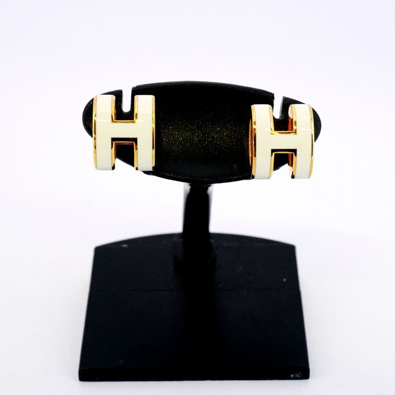 Hermes Earrings Pop Ash GP Plated Gold White Ladies