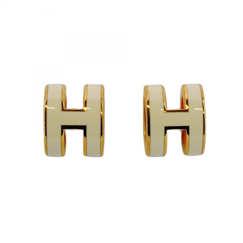 Hermes Earrings Pop Ash GP Plated Gold White Ladies