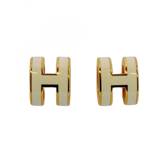 Hermes Earrings Pop Ash GP Plated Gold White Ladies