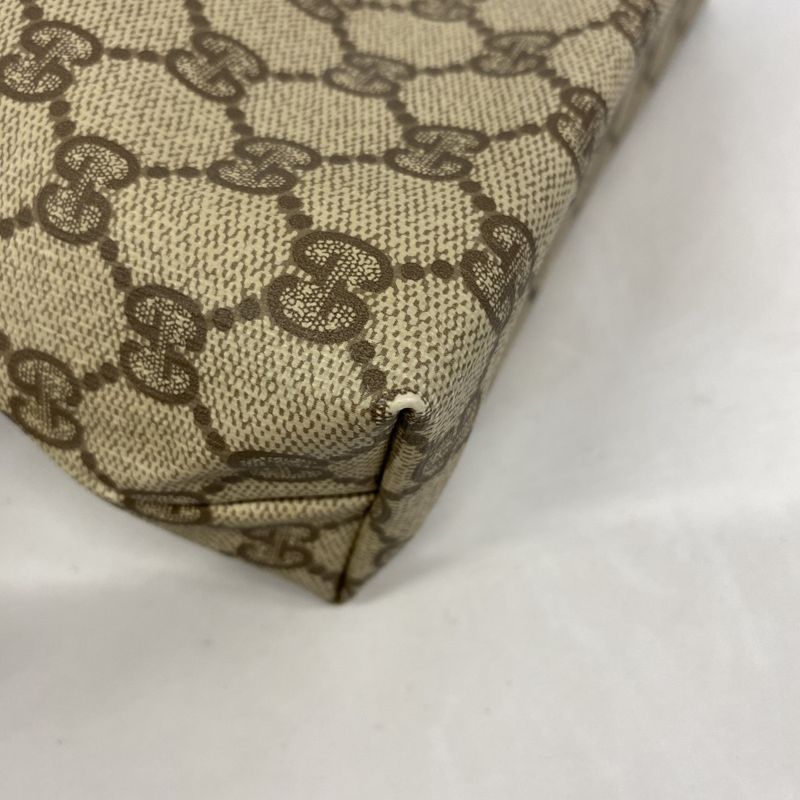 Gucci Pouch GG Supreme 156 01 045 PVC Brown Gold Hardware Women's