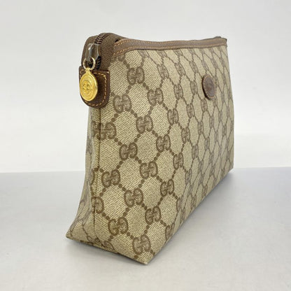 Gucci Pouch GG Supreme 156 01 045 PVC Brown Gold Hardware Women's