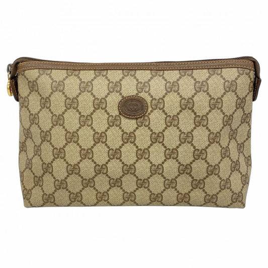 Gucci Pouch GG Supreme 156 01 045 PVC Brown Gold Hardware Women's