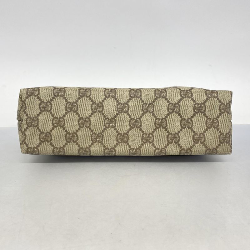 Gucci Pouch GG Supreme 156 01 045 PVC Brown Gold Hardware Women's