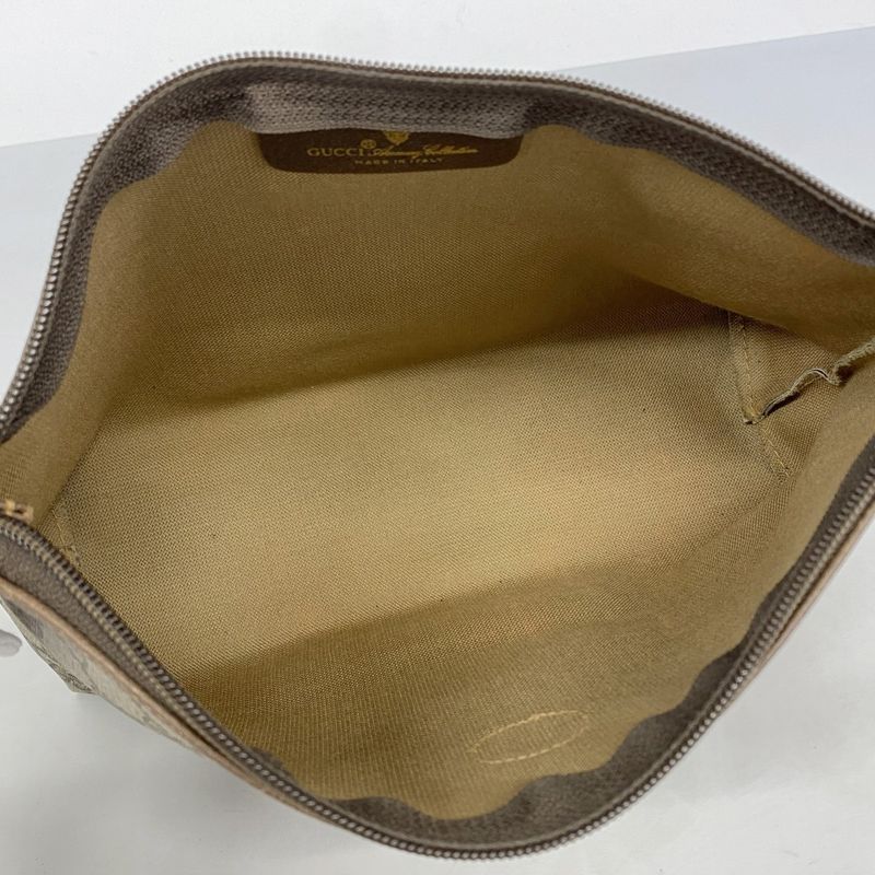 Gucci Pouch GG Supreme 156 01 045 PVC Brown Gold Hardware Women's