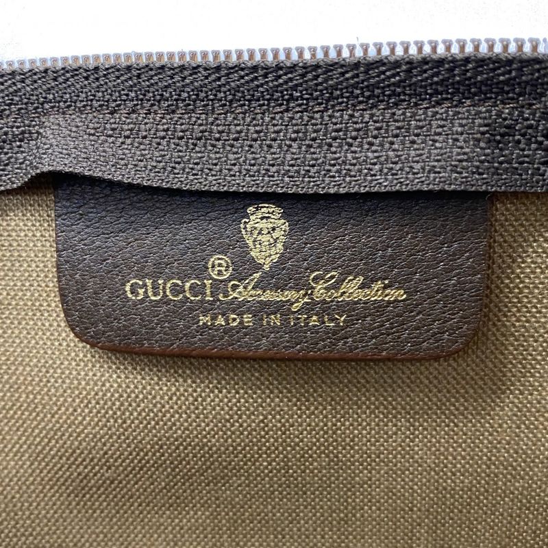 Gucci Pouch GG Supreme 156 01 045 PVC Brown Gold Hardware Women's