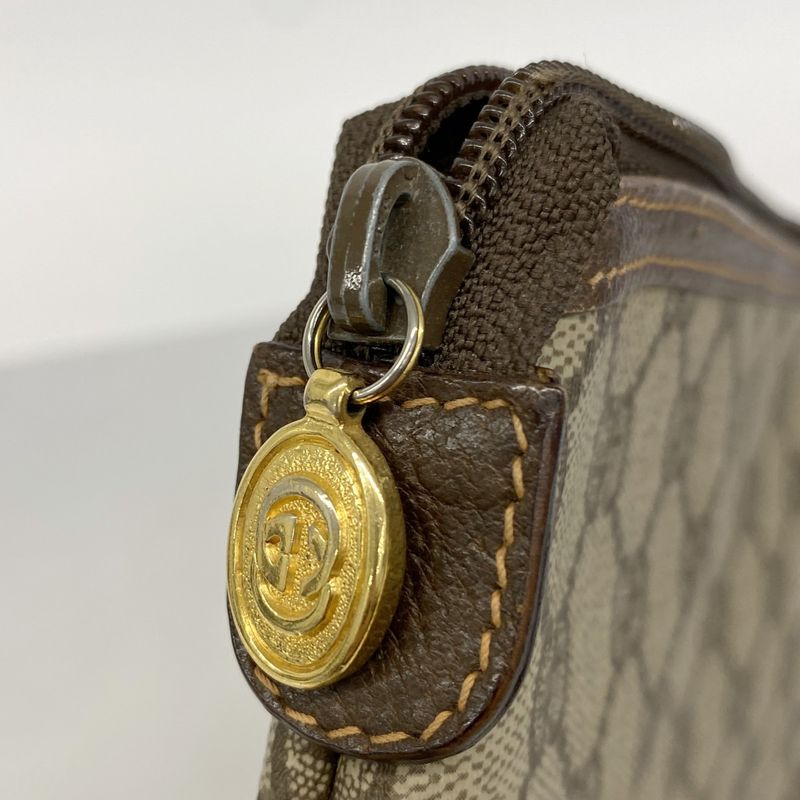 Gucci Pouch GG Supreme 156 01 045 PVC Brown Gold Hardware Women's