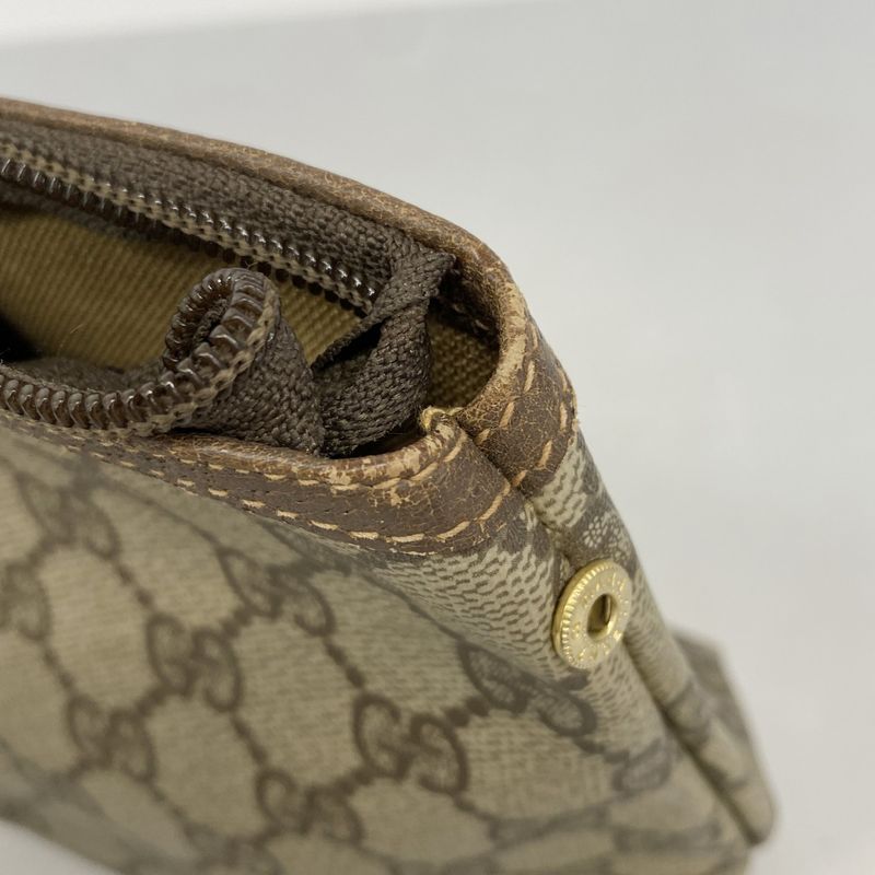 Gucci Pouch GG Supreme 156 01 045 PVC Brown Gold Hardware Women's
