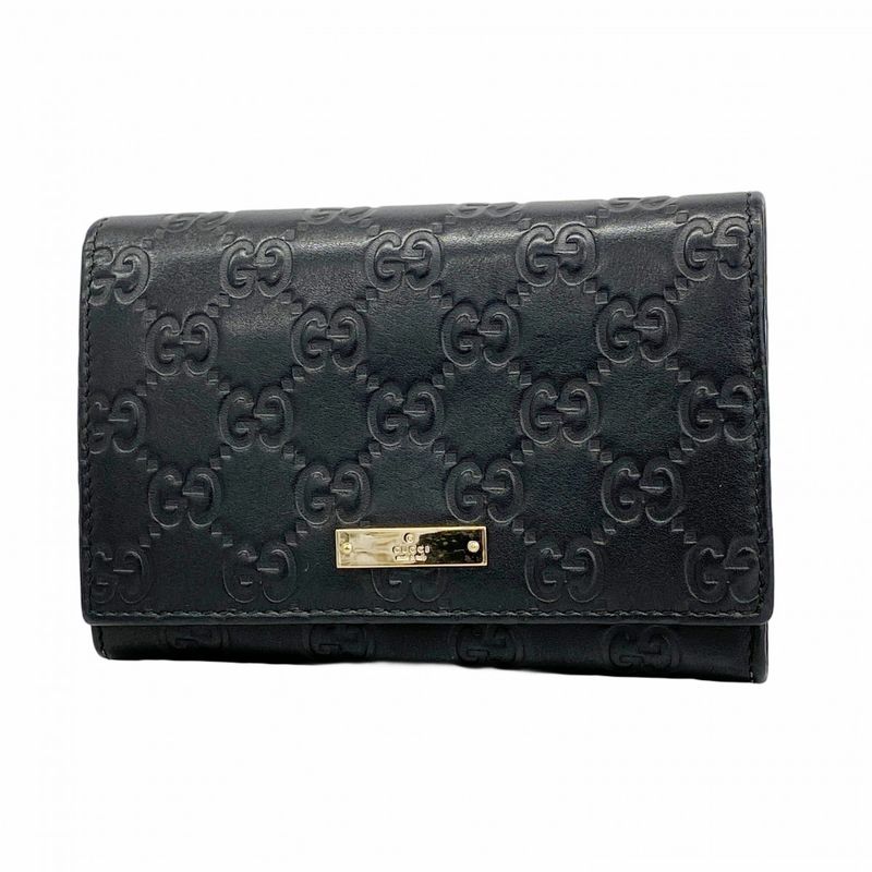 Gucci Wallet Guccissima 154258 Leather Black Chien Pan Gold Hardware Men Ladies