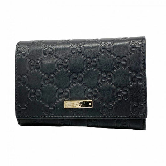 Gucci Wallet Guccissima 154258 Leather Black Chien Pan Gold Hardware Men Ladies