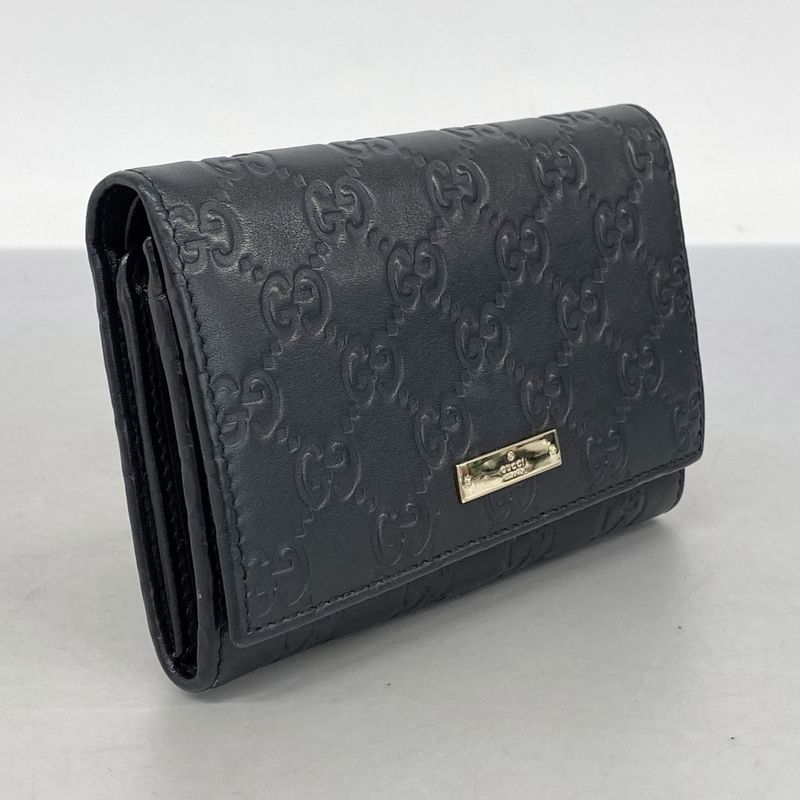 Gucci Wallet Guccissima 154258 Leather Black Chien Pan Gold Hardware Men Ladies