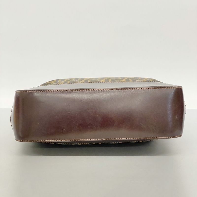 Fendi Tote Bag Zucca Nylon Canvas Brown Silver Hardware Women's