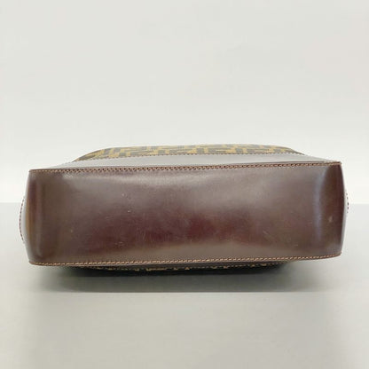 Fendi Tote Bag Zucca Nylon Canvas Brown Silver Hardware Women's