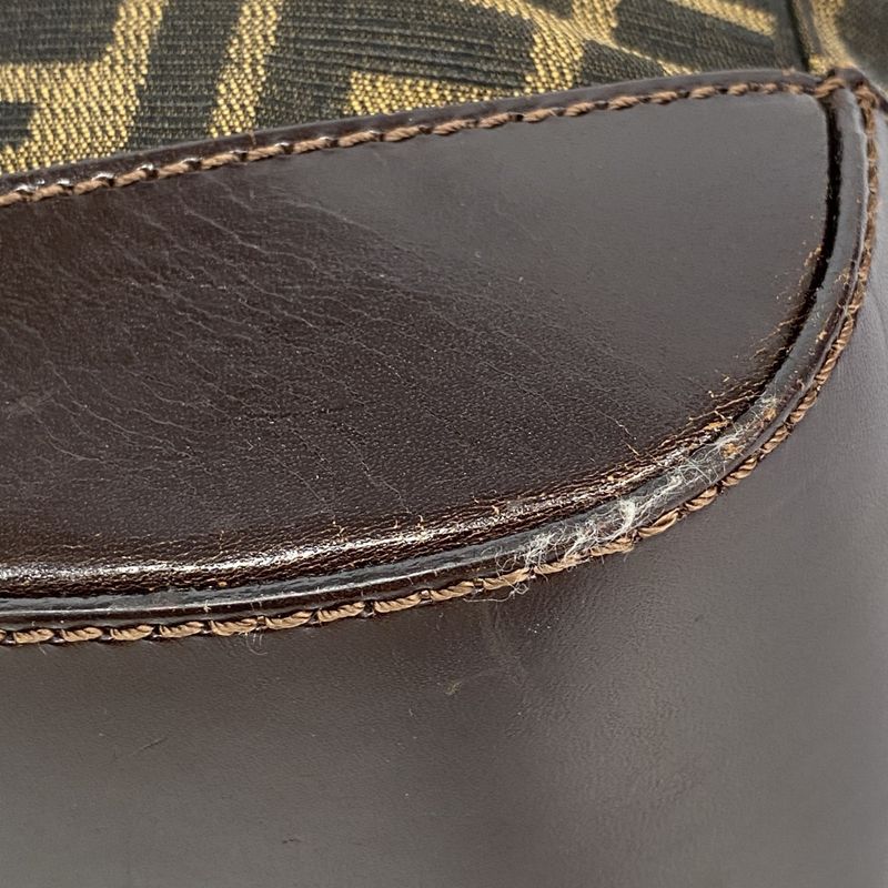 Fendi Tote Bag Zucca Nylon Canvas Brown Silver Hardware Women's