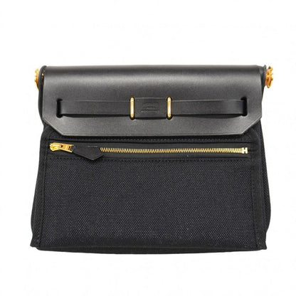 Hermes Shoulder Bag Herbag Zip Mini Toile Military Black Gold Hardware K