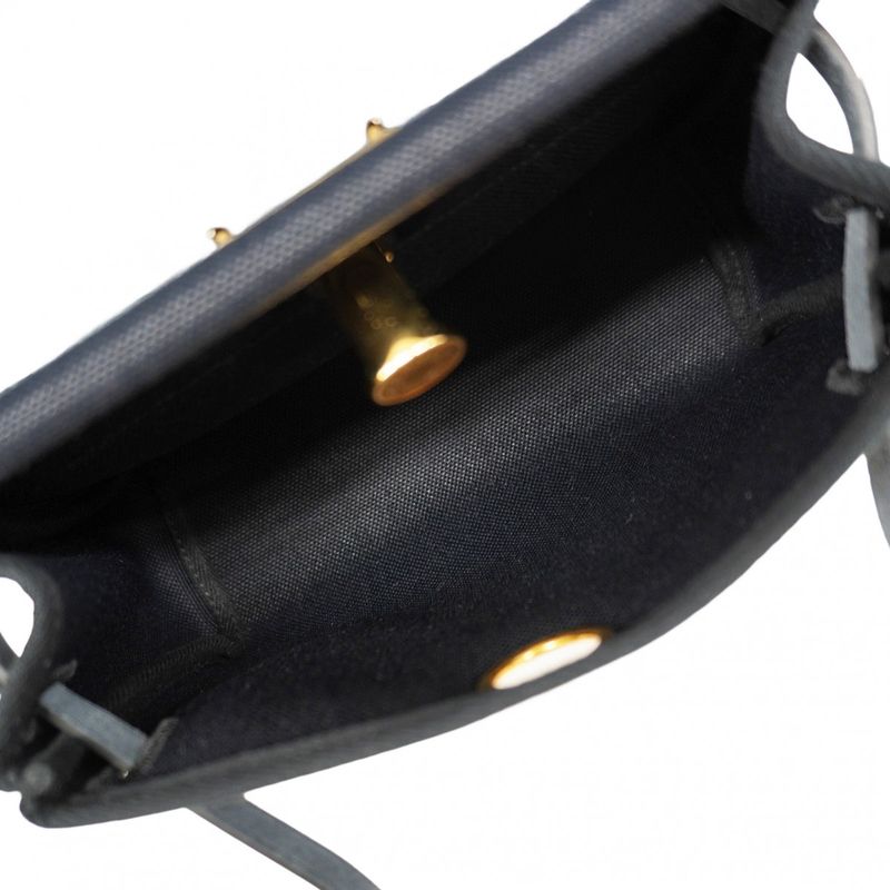 Hermes Shoulder Bag Herbag Zip Mini Toile Military Black Gold Hardware K