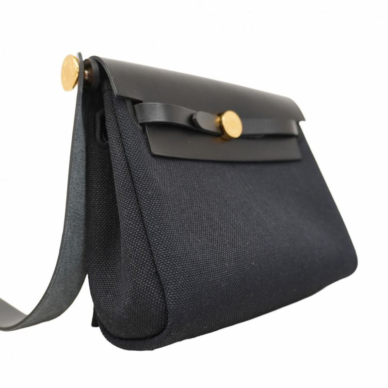 Hermes Shoulder Bag Herbag Zip Mini Toile Military Black Gold Hardware K