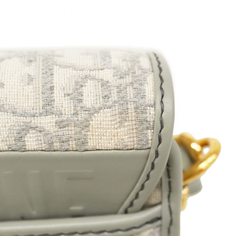 Christian Dior Shoulder Bag Oblique Bobby Canvas Gray Gold Hardware Women