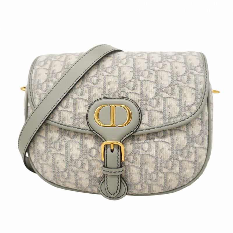 Christian Dior Shoulder Bag Oblique Bobby Canvas Gray Gold Hardware Women