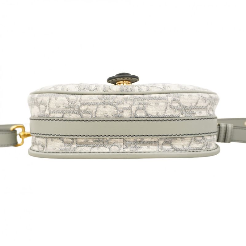 Christian Dior Shoulder Bag Oblique Bobby Canvas Gray Gold Hardware Women