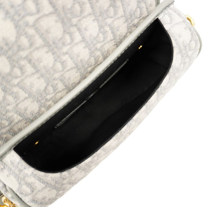 Christian Dior Shoulder Bag Oblique Bobby Canvas Gray Gold Hardware Women