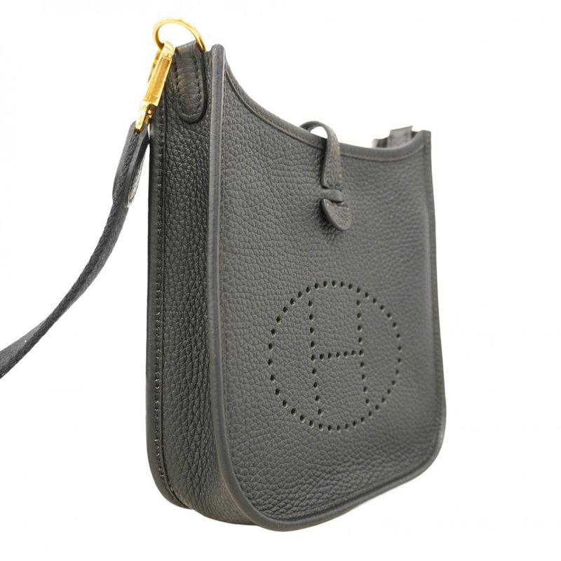 Hermes Shoulder Bag Evelyn TPM Taurillon Cles Mance Black Gold Hardware W