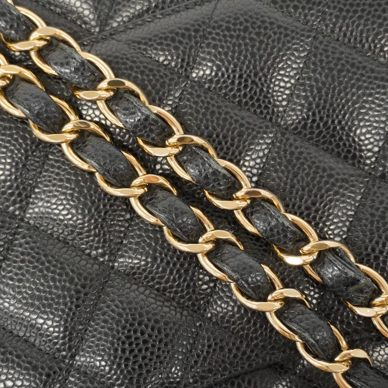 Chanel Shoulder Bag Matelasse Caviar Skin Black Gold Hardware Women
