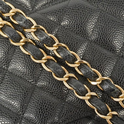 Chanel Shoulder Bag Matelasse Caviar Skin Black Gold Hardware Women