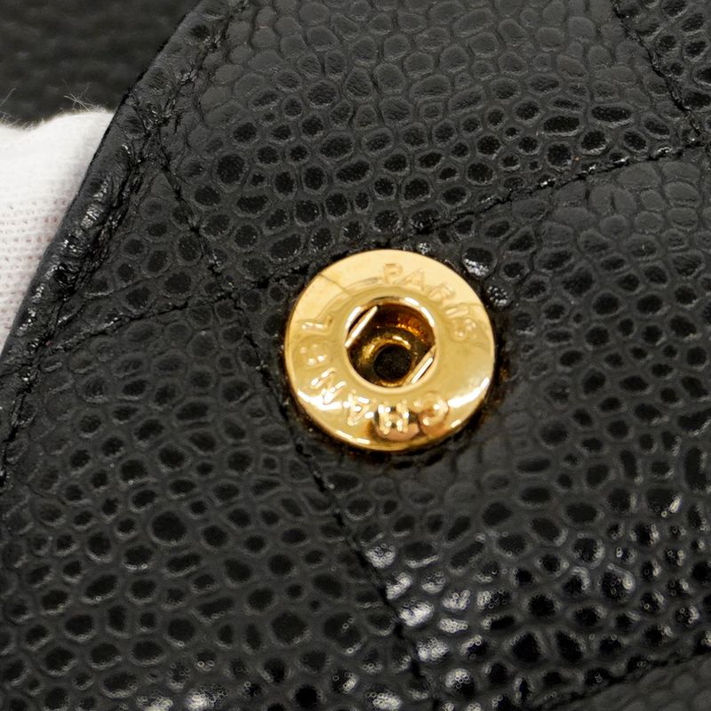 Chanel Shoulder Bag Matelasse Caviar Skin Black Gold Hardware Women