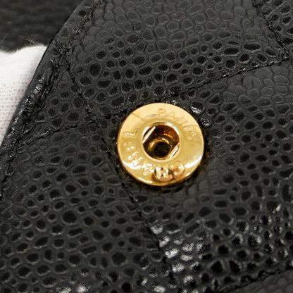 Chanel Shoulder Bag Matelasse Caviar Skin Black Gold Hardware Women