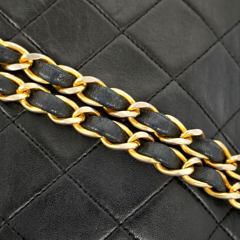 Chanel Shoulder Bag Matelasse Lambskin Black Gold Hardware Women