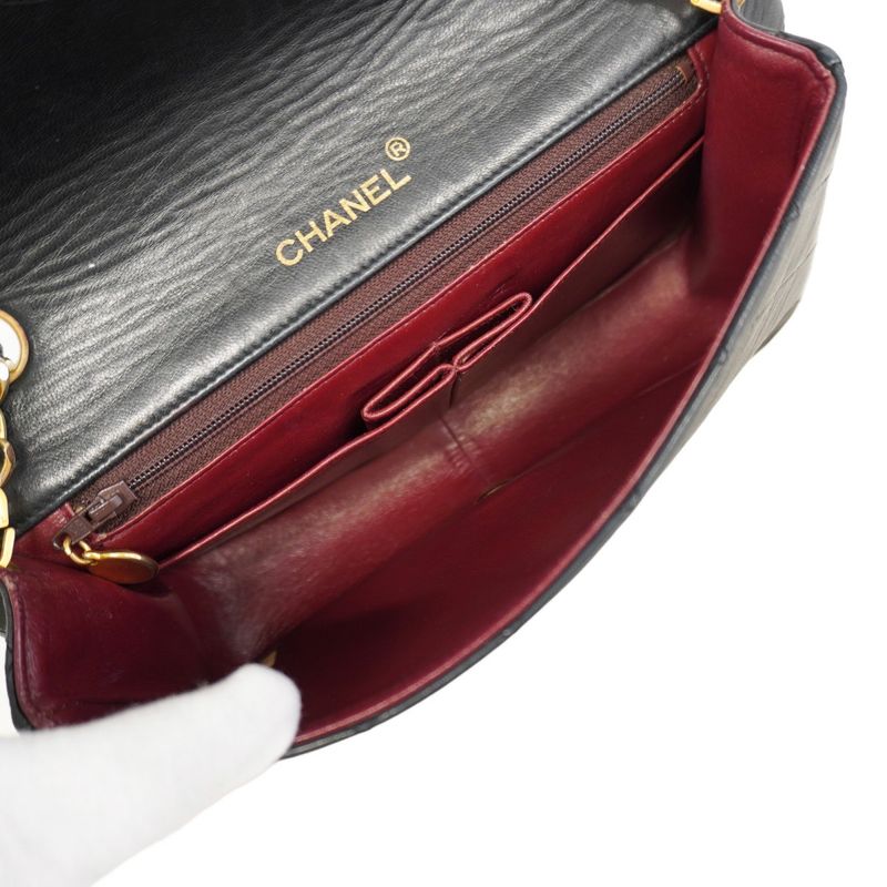 Chanel Shoulder Bag Matelasse Lambskin Black Gold Hardware Women