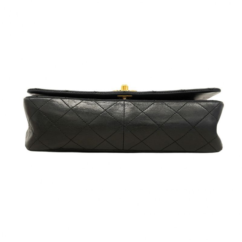 Chanel Shoulder Bag Matelasse Lambskin Black Gold Hardware Women
