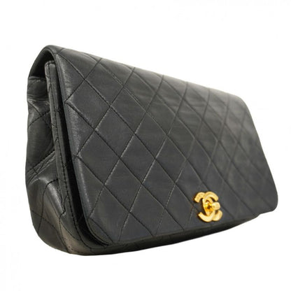 Chanel Shoulder Bag Matelasse Lambskin Black Gold Hardware Women