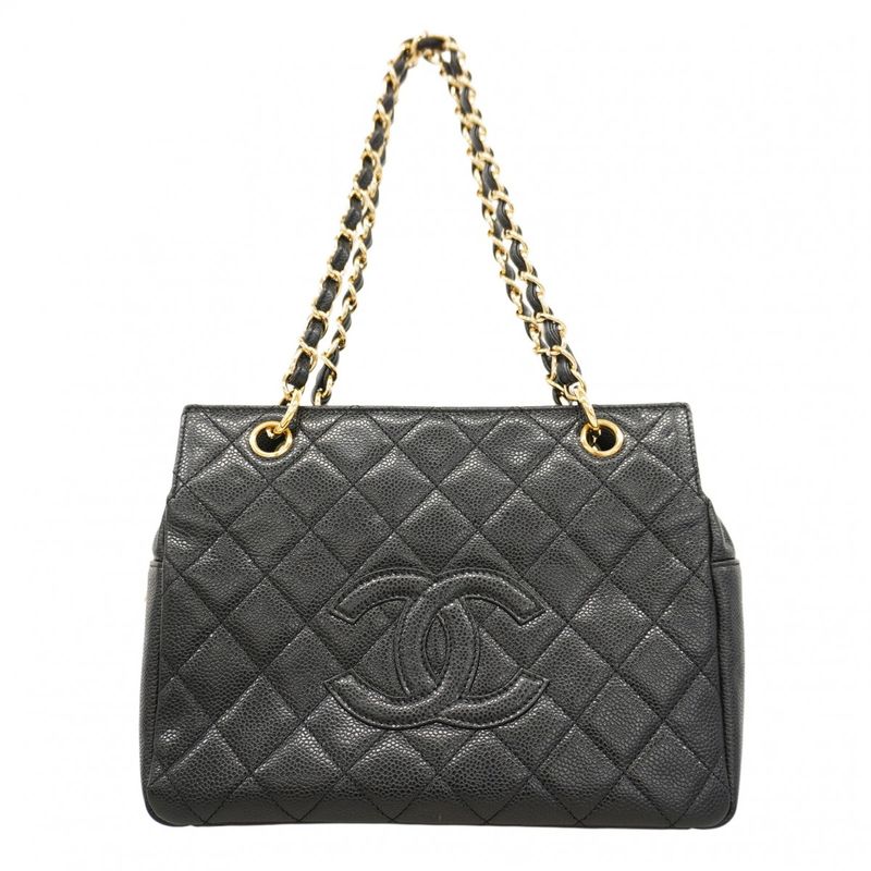 Chanel Handbag Matelasse Caviar Skin Black Gold Hardware Women
