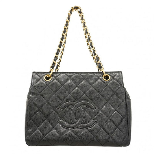 Chanel Handbag Matelasse Caviar Skin Black Gold Hardware Women