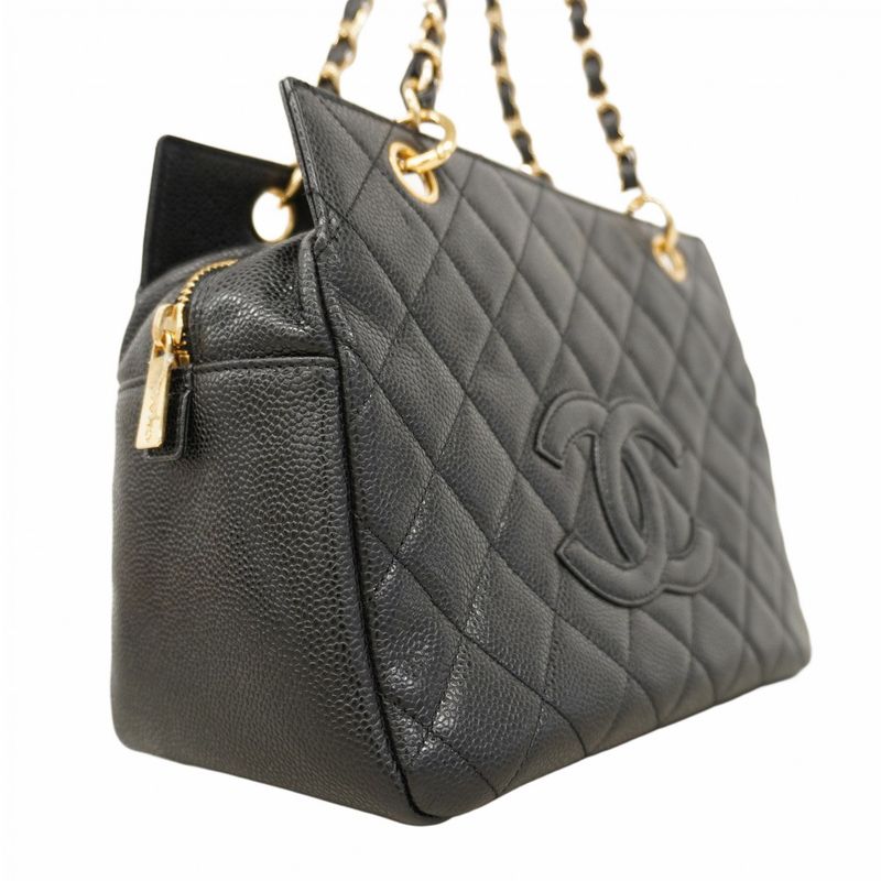 Chanel Handbag Matelasse Caviar Skin Black Gold Hardware Women